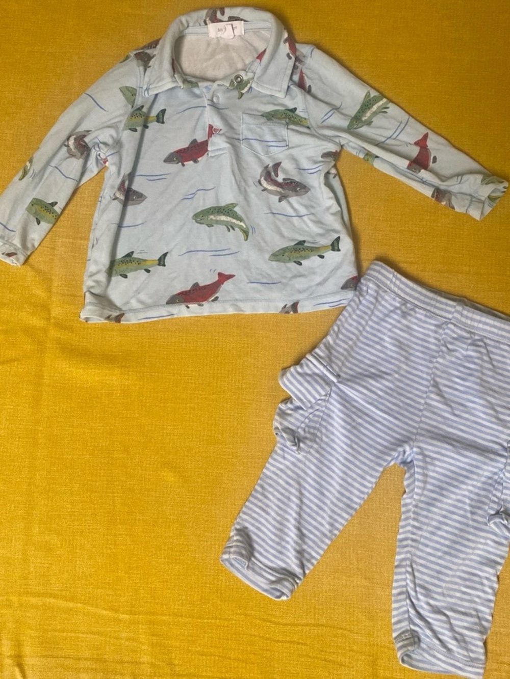Angel dear bamboo Fish Print Long-Sleeve set- Light Blue